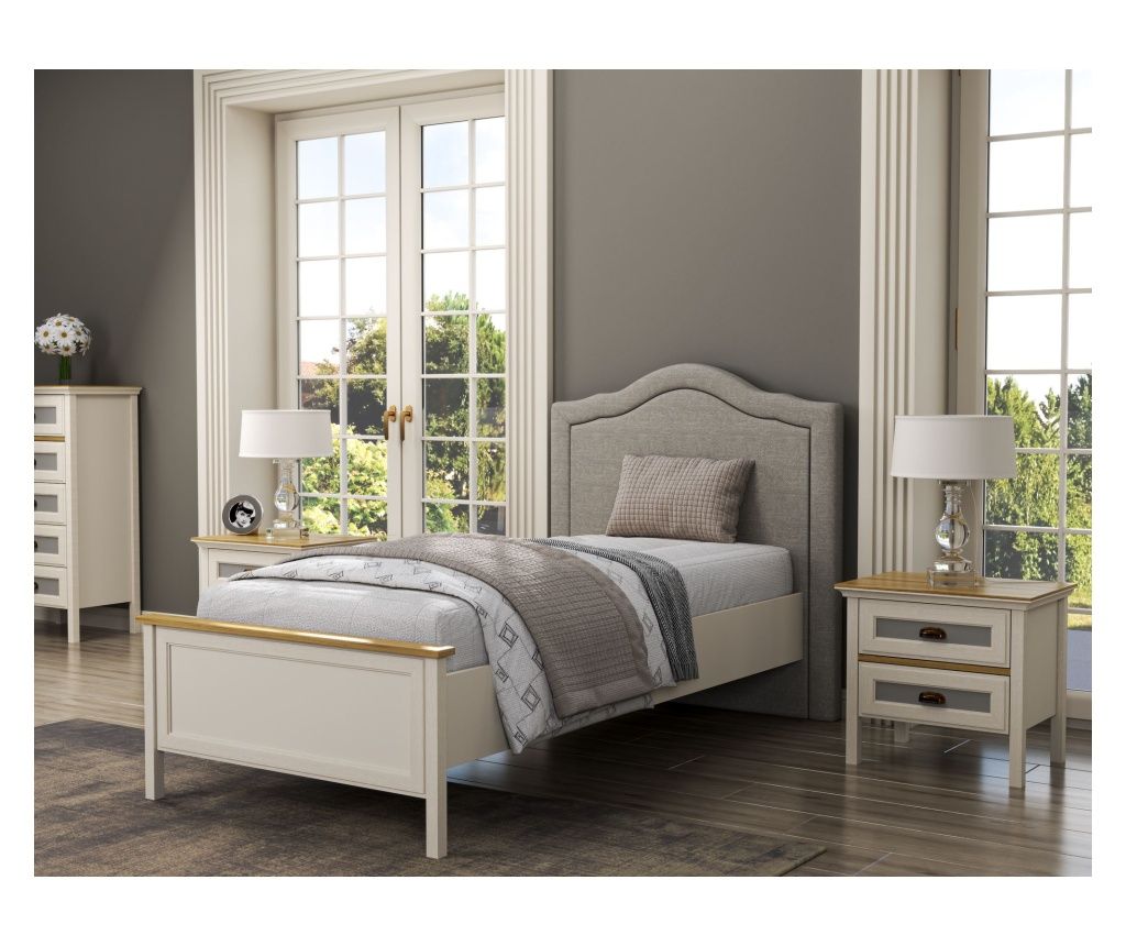 Cadru de pat 926, Crem, Stejar, Gri