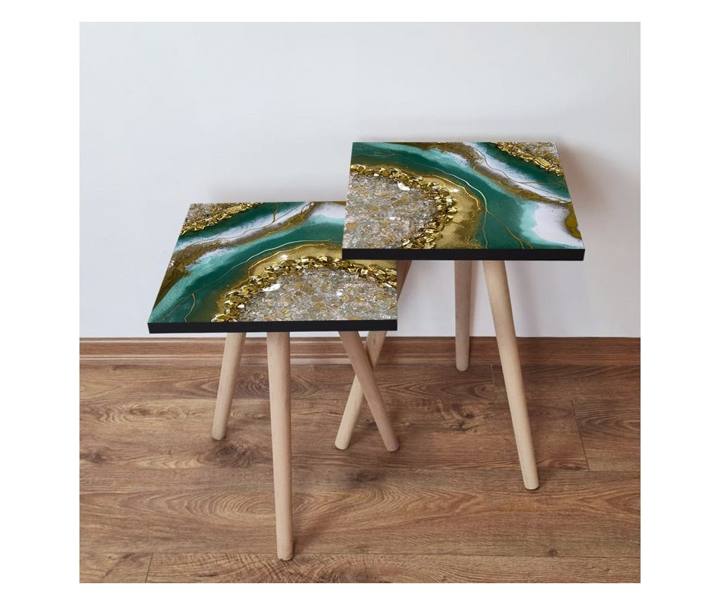 Rakodható asztal (2 db) 737, Bézs, Arany, Zöld, Fehér