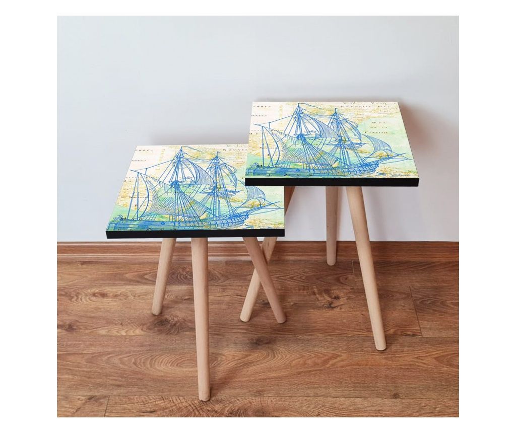 Rakodható asztal (2 db) 991, Sötétkék, Zöld, Bézs