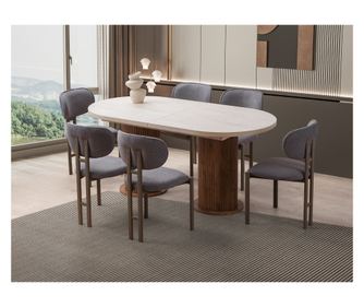 Разтегателна маса за хранене 510, Травертин, Орех