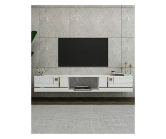 Stolik pod TV 326, Biały, Złoty