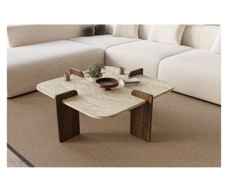 Konferenční stolek 606, Travertin, Ořech