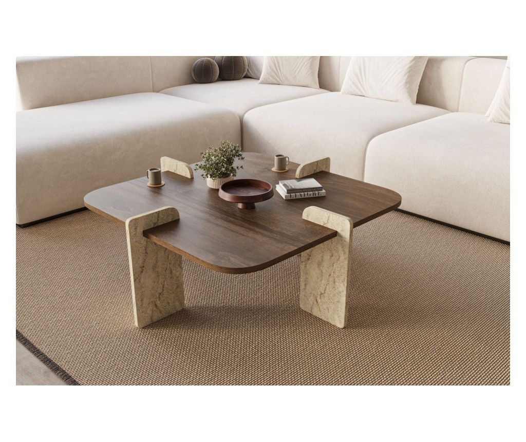 Masă de cafea 613, Travertin, Nuc