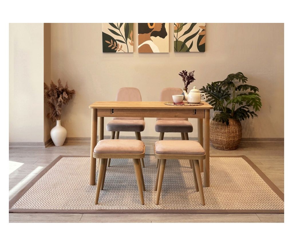 Set Masă Extensibilă & Scaune (5 Piese) 577, Stejar, Gri