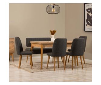 Raztegljiva jedilniška miza in stoli (6 kosov) 336, Atlantic bor, antracit