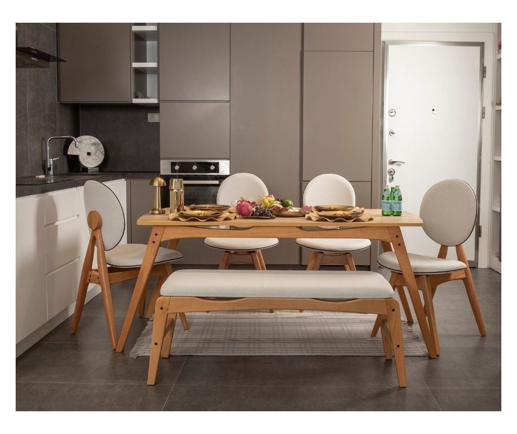Table & Chairs Set (6 Pieces) 269, Oak, Beige