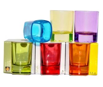 Set 6 pahare colorate din sticla pentru shoturi, 55 ml