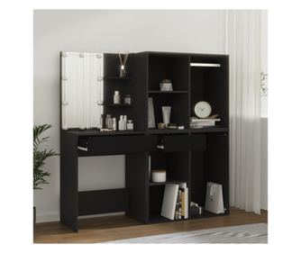 LED-es sminkasztal szekrnyekkel, fekete, feldolgozott fa