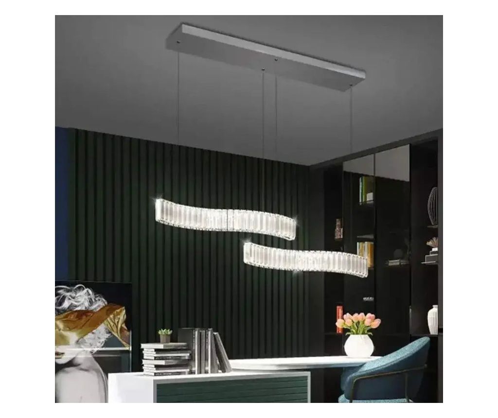 Lustra LED suspendata cu telecomanda si cristal MERVE 24W, lumina Rece/Calda/Neutra, Dimabila, Crom Lucios, Inaltime Reglabila