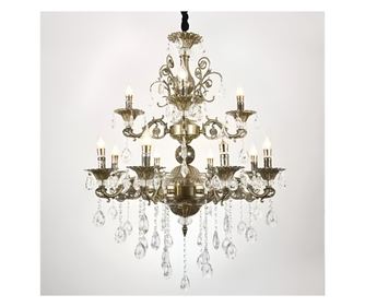 SANSSOUCI Kraljevski Luster, 12xE14, Podesiva Visina, Starinski Mjed i Kristal