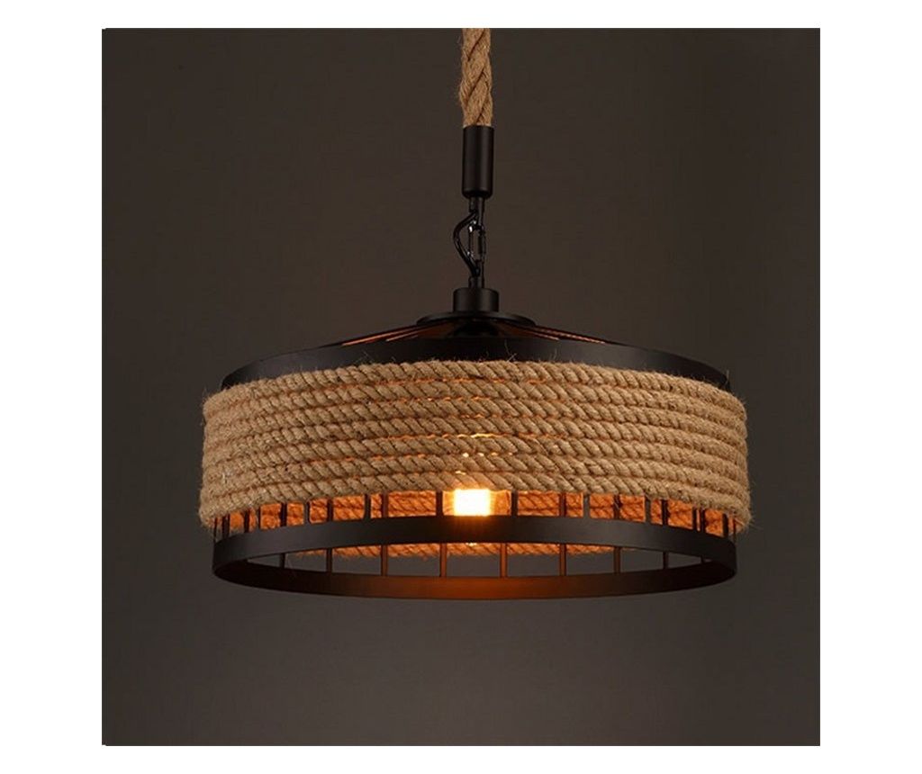Lustra Vintage LV300/300BK Függőlámpa, 1xE27, Rusztikus Istálló, Kötél és Fém, 150cm, Fekete
