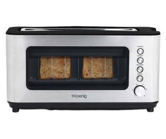 Тостер H.Koenig VIEW7, 6 степени на препичане, автоматично изключване, прозорец от неръждаема стомана/стъкло, регулируем термост