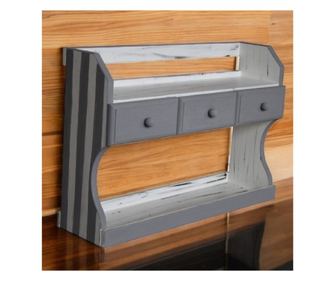 Etajera cu 3 sertare, pictata manual, alb vintage si gri