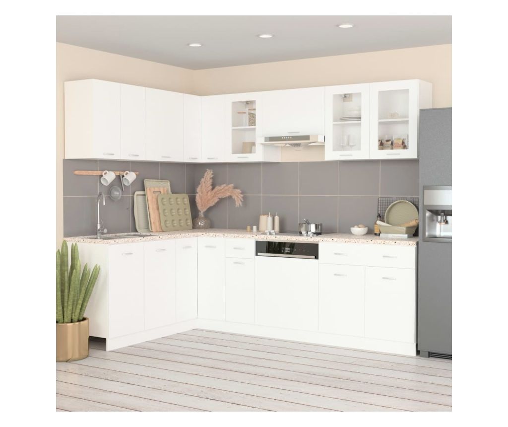 Set dulapuri de bucătărie, 11 piese, alb, PAL