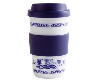 Porcelán termosz bögre, Kahla, hagymaminta, 0,4 literes, fehér/kék