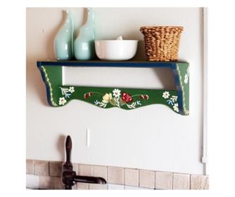 Polita din lemn pictata manual verde multicolor, lungime 60 cm