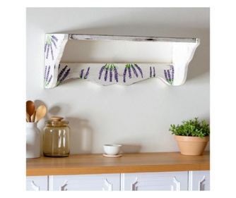 Polita Lavanda, Etajera, din lemn pictata manual, alb vintage, lungime 60 cm