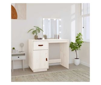 Toaletni stolić s LED-om, bijeli, 95x50x133,5 cm, masivno drvo bora