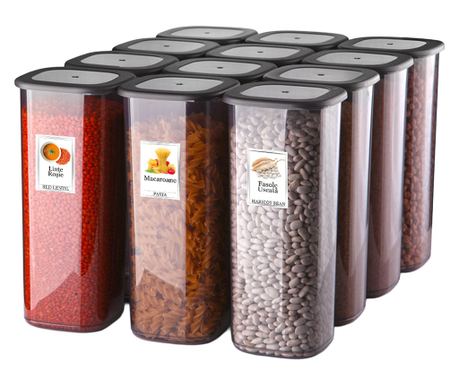 GinzaMaison 12 db-os ételtároló szett, 1750 ml, hűtőbe, fagyasztóba, szekrénybe, kamrába, mikróba, 25 címkével