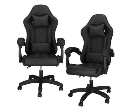 Ergonomski pisarniški stol za igre z ledveno oporo in naslonom za glavo, 114-123x55x50 cm, črn