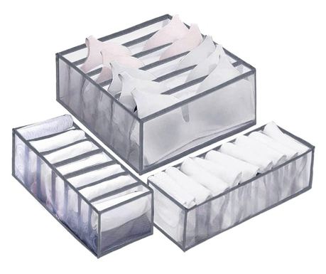 Set od 3 sklopiva organizatora za ladice za čarape/donje rublje, sivi