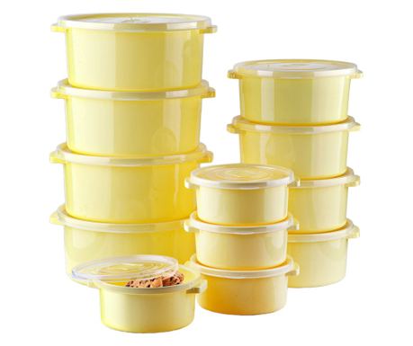 12 db-os Élelmiszertároló Készlet (4X500ml, 4X1000ml, 4X2000ml), Sárga, Légtelenítő Szelepes Fedéllel