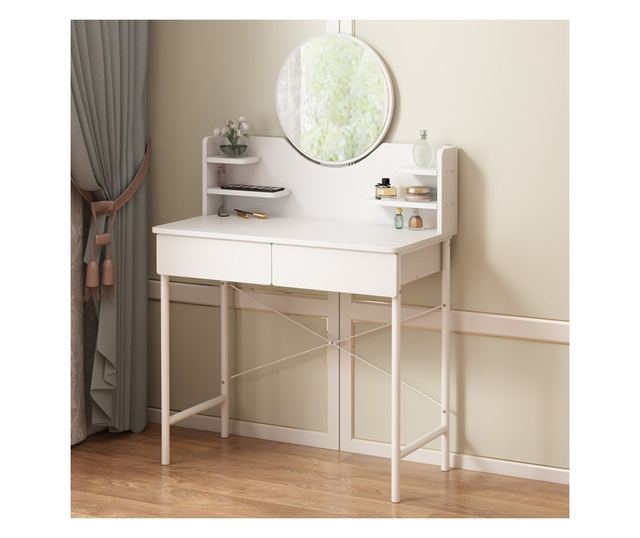 MĂSUȚĂ DE TOALETĂ ALBĂ PENTRU DORMITOR CU OGLINDA ȘI SERTARE, DESIGN MODERN