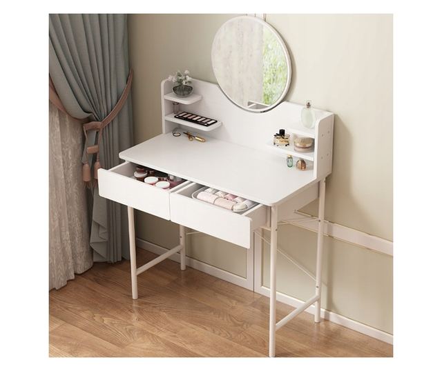 MĂSUȚĂ DE TOALETĂ ALBĂ PENTRU DORMITOR CU OGLINDA ȘI SERTARE, DESIGN MODERN