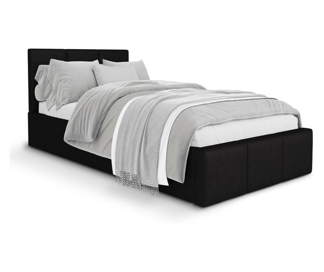 Łóżko Pojedyncze 90x200cm Łóżko Tapicerowane z Pojemnikiem Czarne