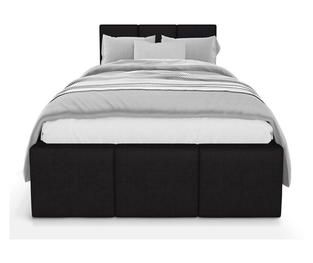 Łóżko Pojedyncze 90x200cm Łóżko Tapicerowane z Pojemnikiem Czarne