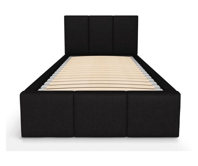 Łóżko Pojedyncze 90x200cm Łóżko Tapicerowane z Pojemnikiem Czarne