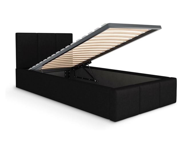 Łóżko Pojedyncze 90x200cm Łóżko Tapicerowane z Pojemnikiem Czarne