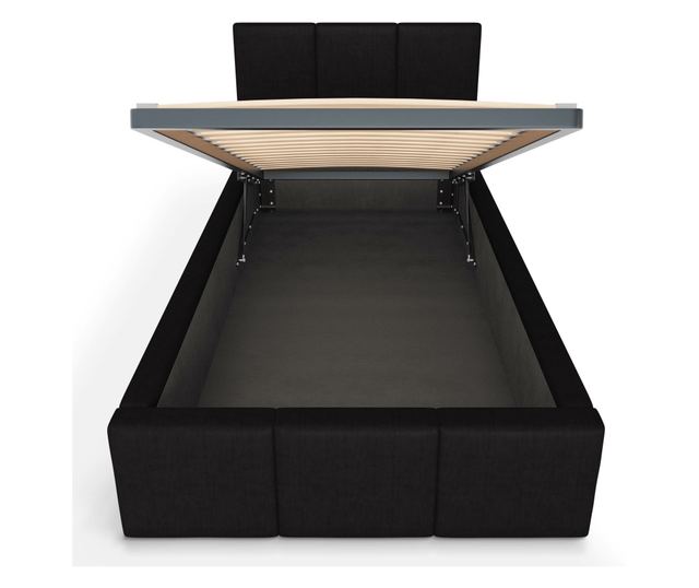 Łóżko Pojedyncze 90x200cm Łóżko Tapicerowane z Pojemnikiem Czarne