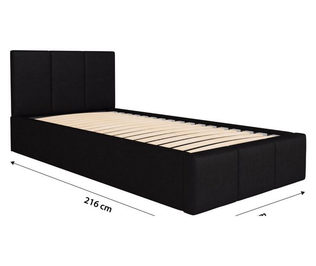 Łóżko Pojedyncze 90x200cm Łóżko Tapicerowane z Pojemnikiem Czarne