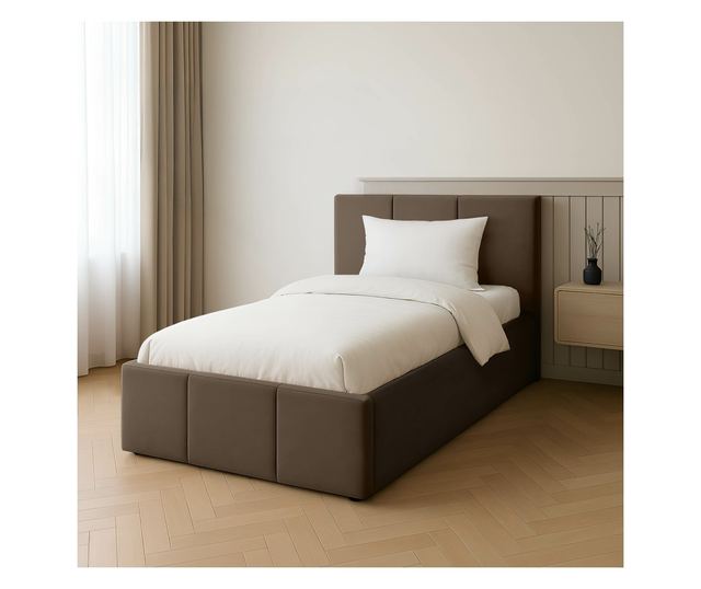Łóżko Pojedyncze 90x200cm Łóżko Tapicerowane z Pojemnikiem Brązowe