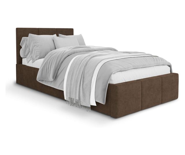 Łóżko Pojedyncze 90x200cm Łóżko Tapicerowane z Pojemnikiem Brązowe