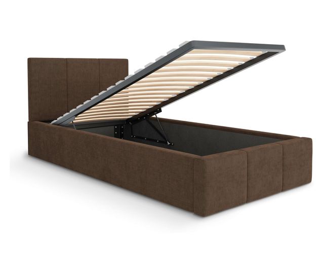 Łóżko Pojedyncze 90x200cm Łóżko Tapicerowane z Pojemnikiem Brązowe