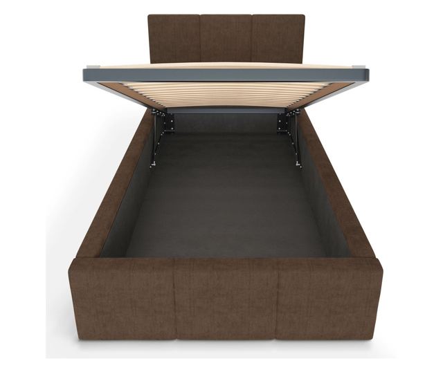 Łóżko Pojedyncze 90x200cm Łóżko Tapicerowane z Pojemnikiem Brązowe