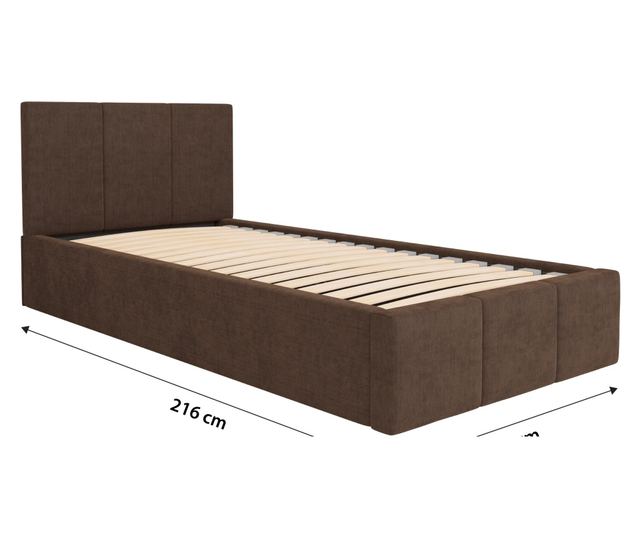 Łóżko Pojedyncze 90x200cm Łóżko Tapicerowane z Pojemnikiem Brązowe