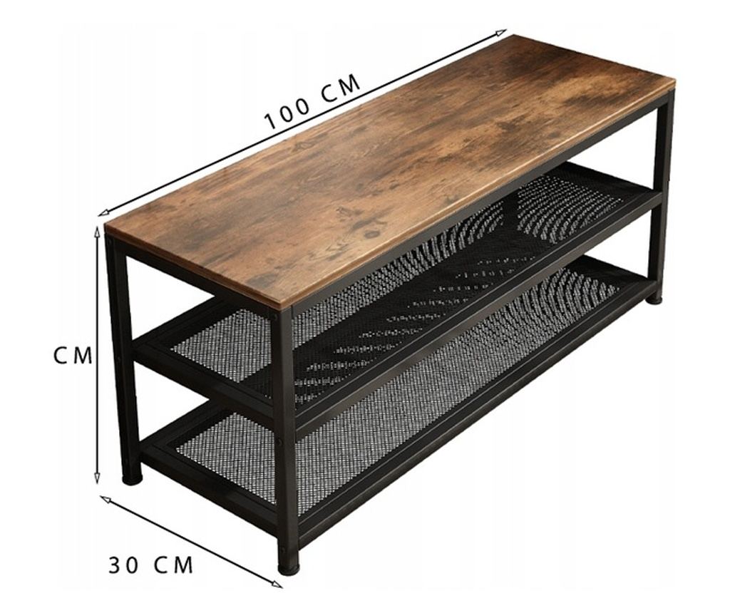 Raft, dulap pentru pantofi cu scaun, raft industrial mare, lemn retro - 7