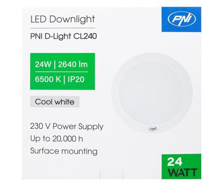 LED Stropna Svjetiljka PNI D-Light CL240 24W, okrugla 29 cm, 6500K, 230V napajanje, 2640 lm, bijela