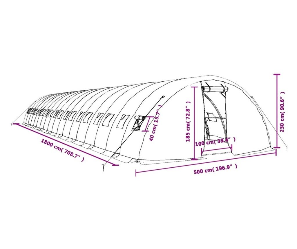 Оранжерия с метална рамка, бяла, 90 кв.м, 18x5x2,3 м - 12