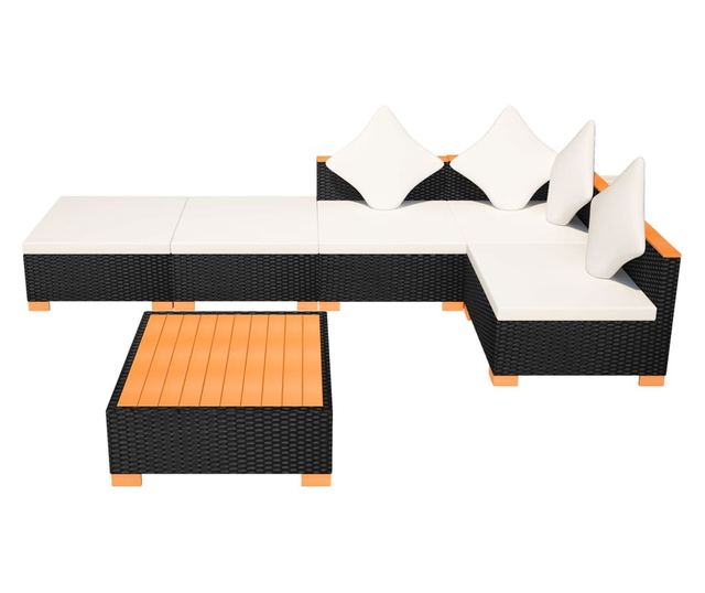 Vrtni namještaj s jastucima, 6 dijelova, crna, poliratan