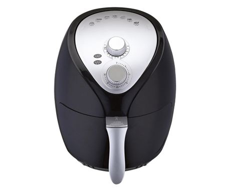 Фритюрник с горещ въздух Crown CAF-3013, 1300W, 3 л, 7 програми, До 200°C, Механичен контрол, Таймер, Черен/сив