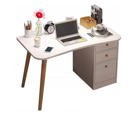 Birou pentru computer pentru birou acasă, sertare albe, masă de 100 cm, bibliotecă tip loft