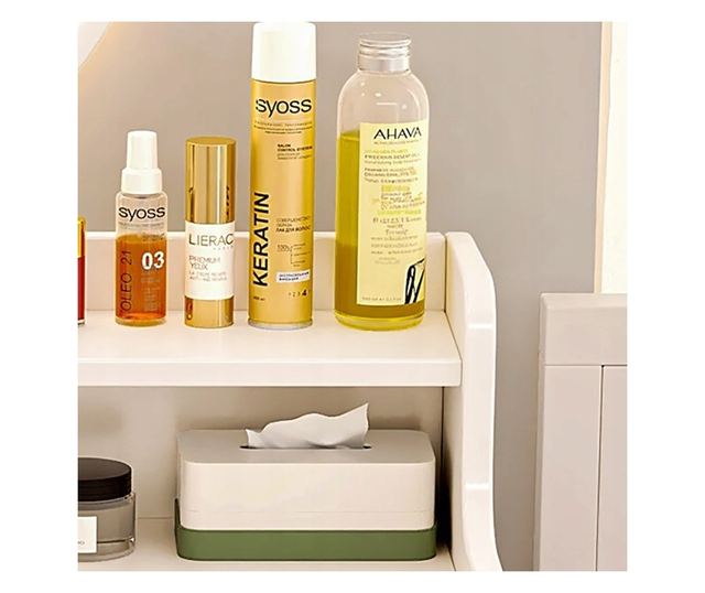 Masă de toaletă cosmetică cu oglindă, albă, loft