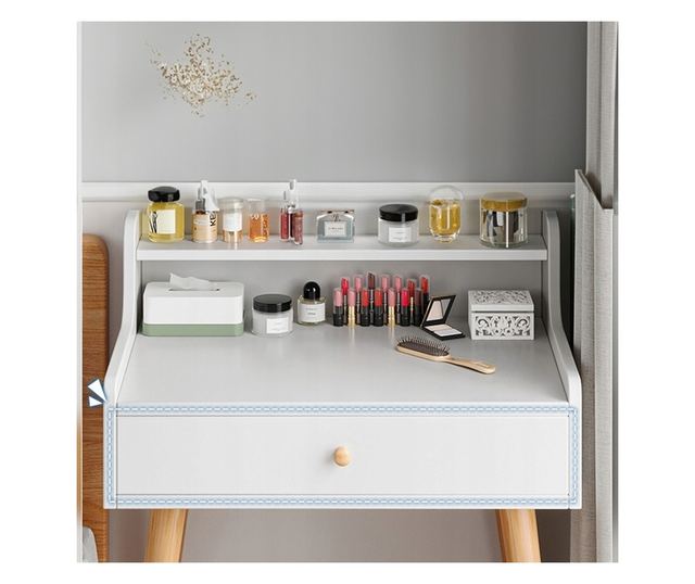 Masă de toaletă cosmetică cu oglindă, albă, loft