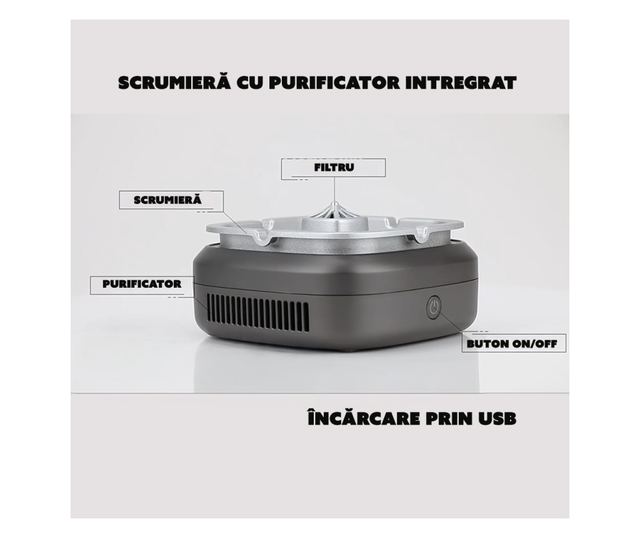 Пепелник без мирис CYBERDUST, пречиствател на въздух, USB зареждане, подходящ за офис, кола, дом