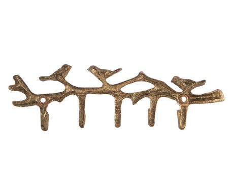 Zlatna metalna zidna vješalica Ptice 18x2x6 cm