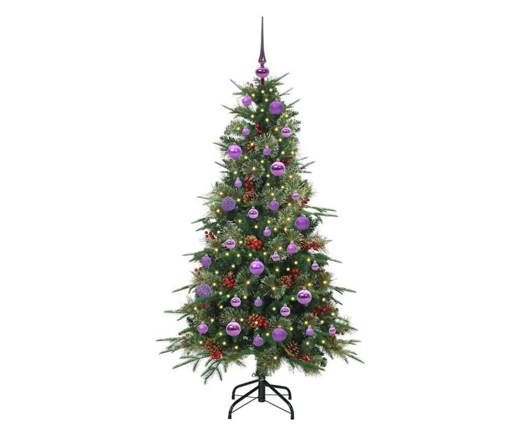Изкуствено коледно дърво с хингед Зелен 150 cm PE и PVC - 3